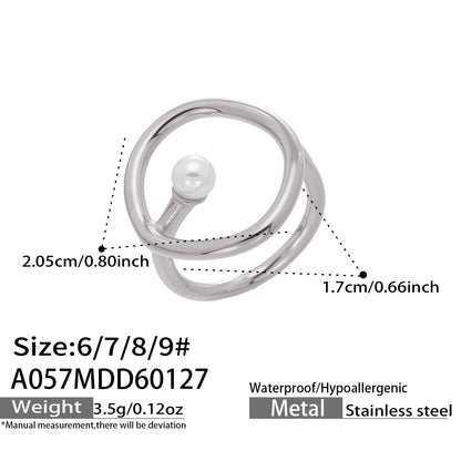 B廠【A057】歐美時尚marka戒指個性仿珍珠幾何戒指不鏽鋼鍍18k真金飾品不掉色
 26.02-1