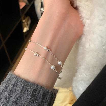 E廠【DQ0156S】S925純銀簡約ins雙層星星手鍊女輕奢小眾磨砂圓珠高級感手飾 25.06-2