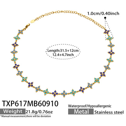 B廠【TXP617】跨境時尚四瓣花鋯石鈦鋼PVD真空電鍍小眾高級鎖骨鏈耳環手鍊組合
 26.09-3