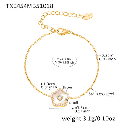 B廠【TXP453】不銹鋼天然水晶石切面爪鑲鋯石方塊五葉花吊墜項鍊手鍊套裝
 25.10-4