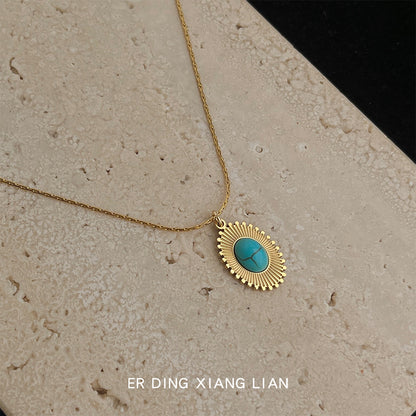 A廠【5642】文藝復古合成綠松石電鍍18K真金高保色幾乎不褪色星星項鍊 鎖骨鏈 25.03-1