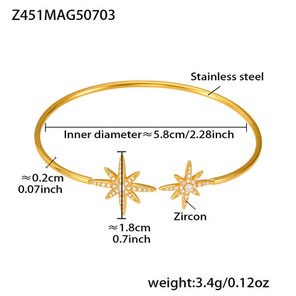B廠【Z446】不鏽鋼5A鋯石滿鑽八芒星大小雙愛心開口手鐲組合歐美飾品女 25.07-2