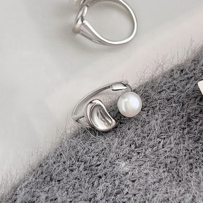 E廠【DQ8555R】小眾設計感天然珍珠戒指女S925純銀韓系簡約輕奢豆豆開口戒指 25.08-1