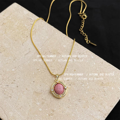 A廠【5646】高保色鍍18K真金304不鏽鋼高品質天然石紅木紋項鍊高級感鎖骨鍊女 25.03-1