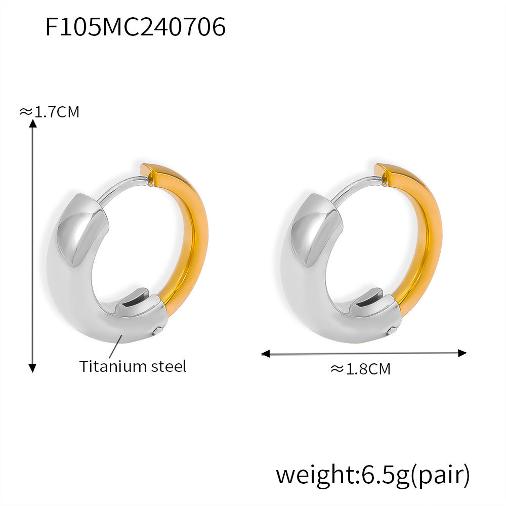 B廠【F105】韓國跨國復古圓拼接氣質耳環鈦鋼鍍18k真金素圈個性小眾耳飾女 24.07-2