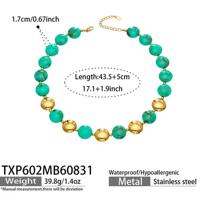 B廠【TXP602】跨境時尚復古鈦鋼樹脂圓珠女個性設計感氣質手鍊鎖骨鏈套裝 26.09-1
