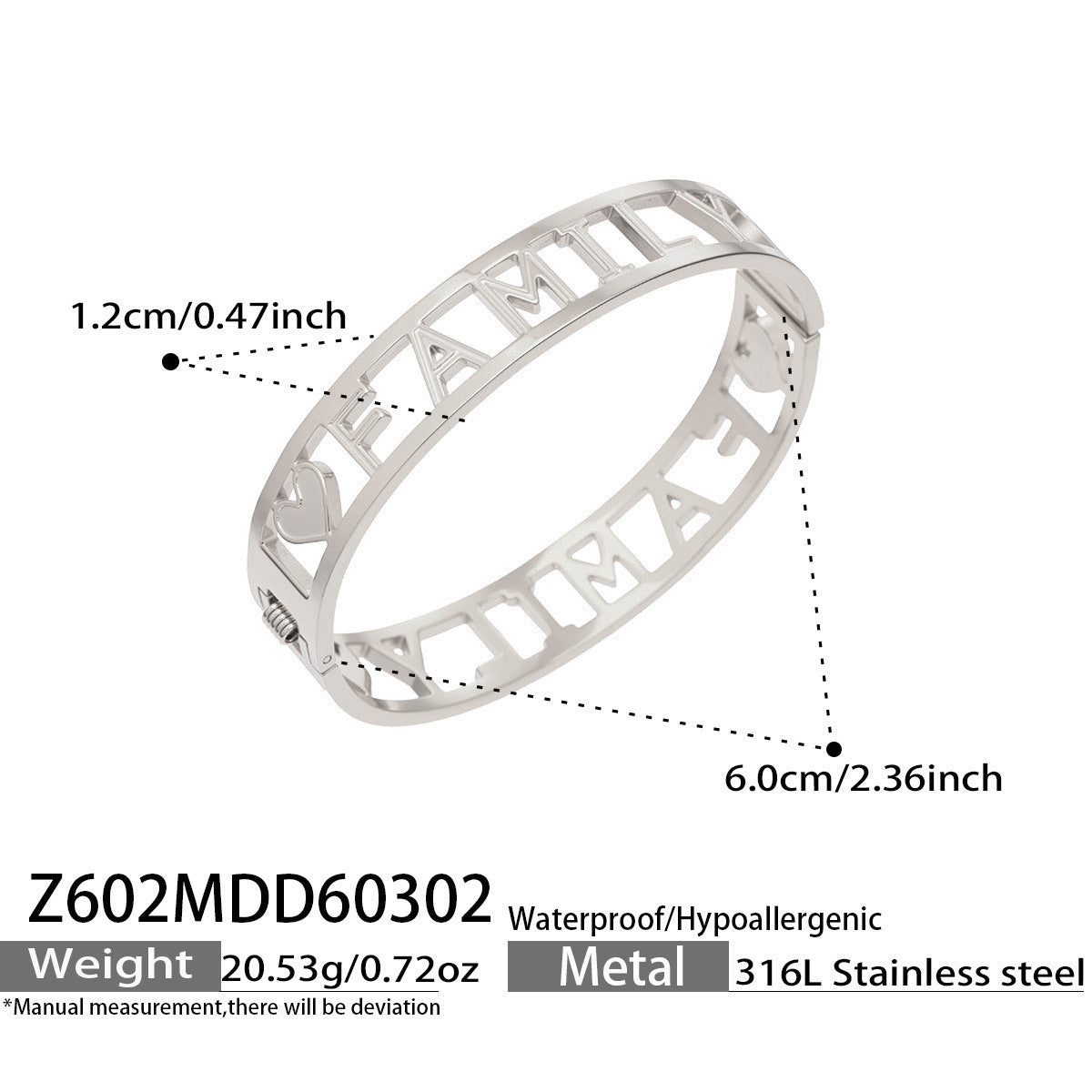 B廠【Z601】歐美ins輕奢風鏤空FAMILY字母愛心卡扣手鐲不鏽鋼18k鍍金時尚手飾
 26.03-3
