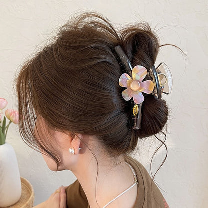 C廠【X96】大號抓夾女春夏幻彩花朵金標鯊魚夾髮量大盤髮夾子高級感新款頭飾
 26.04-3