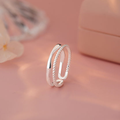 D廠【YC4733R】999足銀雙層戒指創意不規則線條簡約幾何時尚文藝風手飾 25.04-1