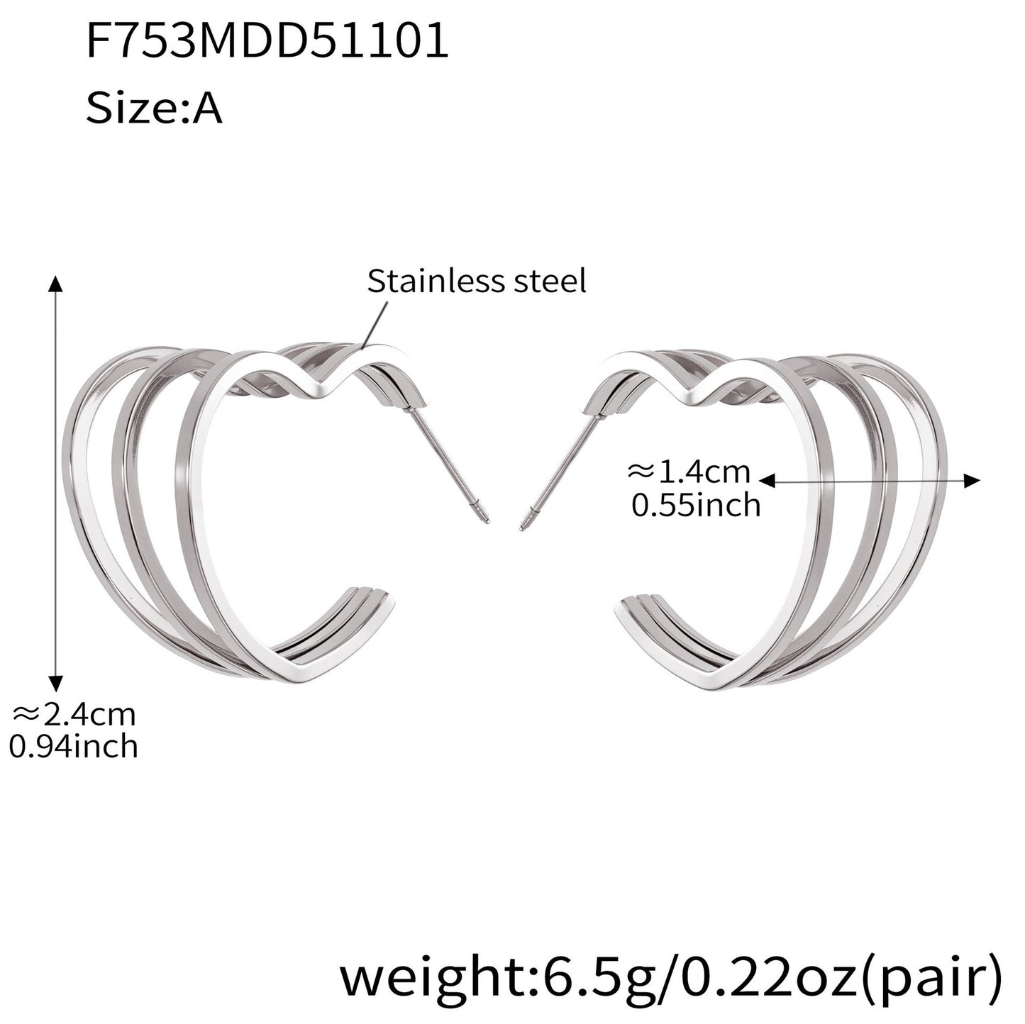 B廠【F753】ins風小眾設計三層愛心耳環不鏽鋼18k鍍金耳環不掉色耳飾
 25.11-1