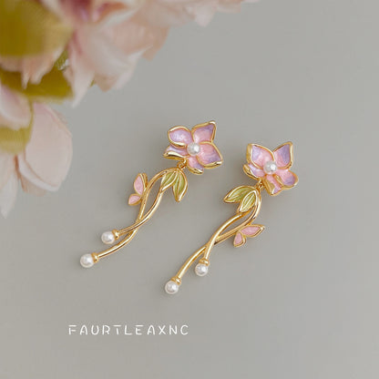 A廠【7364】原創設計琺瑯滴釉手工彩繪清新甜美s925銀針長款流蘇花朵耳飾耳環
 26.01-4