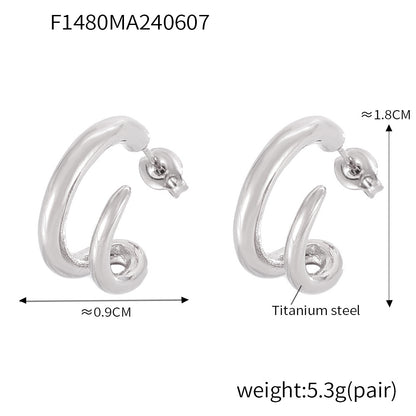 B廠【F1480】歐美跨國時尚潮流C型耳環鈦鋼鍍18k金光面耳環簡約個性小眾耳環女 24.06-2