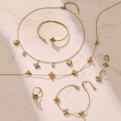 B廠【TXP535】歐美跨境簡約花朵鑲嵌鋯石開口戒指手鐲個性手鍊項鍊耳環首飾套裝
 26.01-2