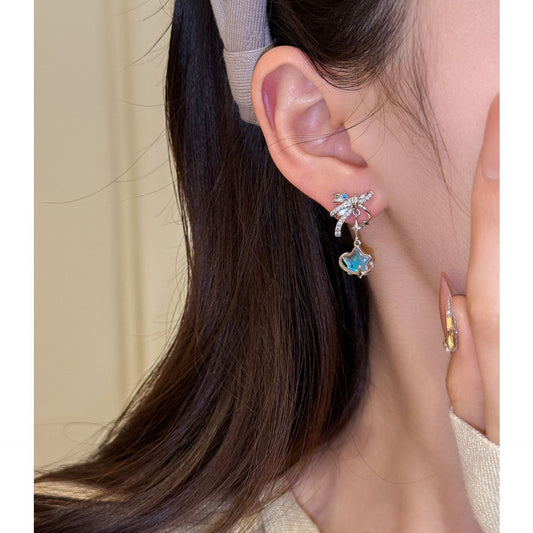 E廠【XDQ11092E】高級感小眾蝴蝶結星星耳環女S925純銀仿月光石氣質時尚耳環品
 26.03-1