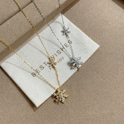 E廠【DQ0285N】簡約時尚轉轉雪花項鍊女S925純銀輕奢設計閃鑽冰晶雪花鎖骨鏈
 25.09-1