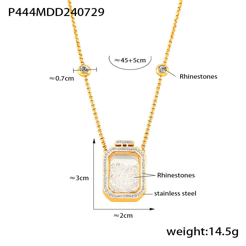 B廠【P444】跨境新款方框鑲水鑽吊墜不銹鋼鎖骨鏈甜美百搭設計輕奢感項鍊 24.08-2