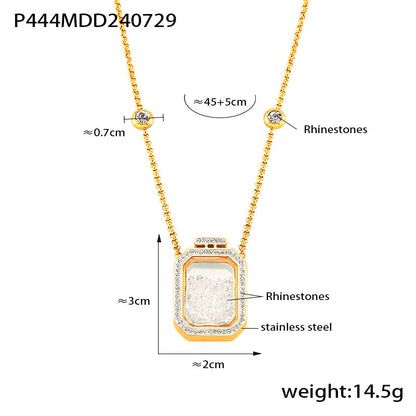 B廠【P444】跨境新款方框鑲水鑽吊墜不銹鋼鎖骨鏈甜美百搭設計輕奢感項鍊 24.08-2