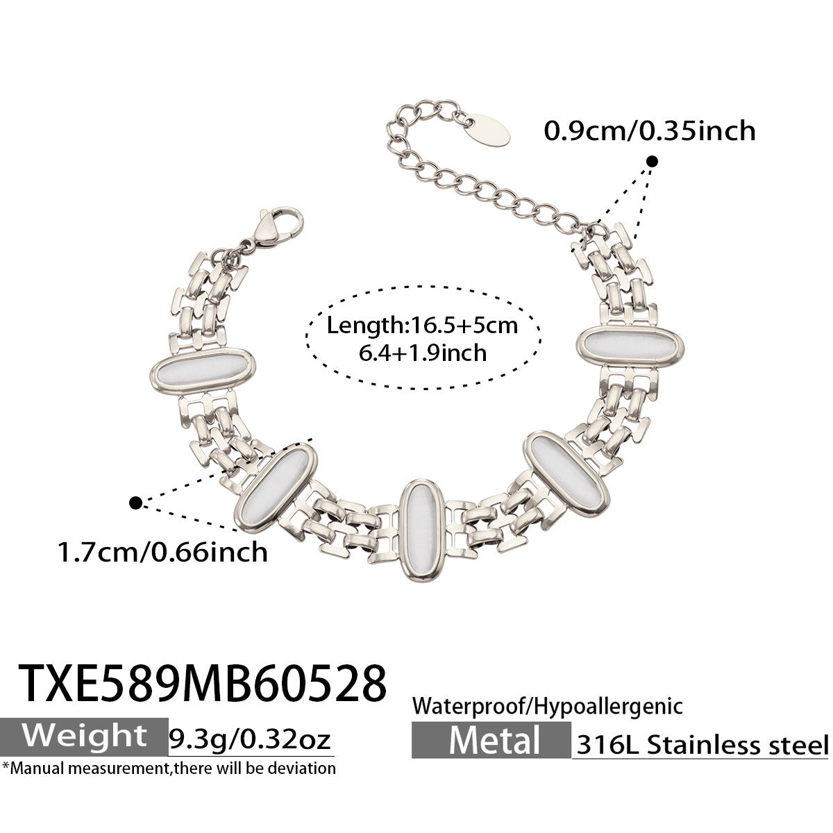 B廠【TXP589】歐美不鏽鋼鑲嵌鵝蛋貓眼石項鍊手鍊套裝跨境簡約輕奢時尚百搭首飾
 26.06-1