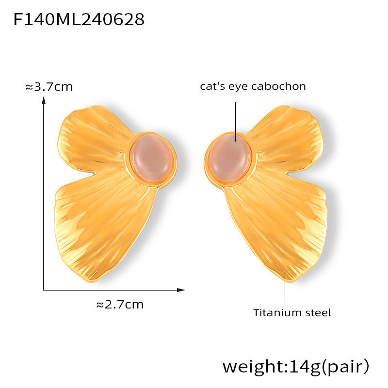 B廠【F140】歐美ins風鑲嵌天然貓眼石蝴蝶耳環鈦鋼鍍18k金優雅百搭休閒風耳環 24.07-1