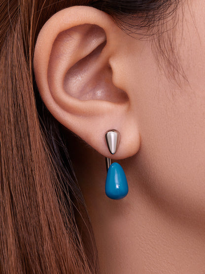 B廠【F319】不鏽鋼幾何水滴耳環鍍18k金琺瑯彩釉滴油個性百搭膠塞耳飾
 25.11-1