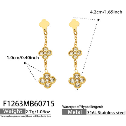 B廠【F1263】小花帶鑽鑲嵌鋯石吊墜耳環不鏽鋼鍍18k金歐美時尚輕奢耳環飾品女
 26.07-4
