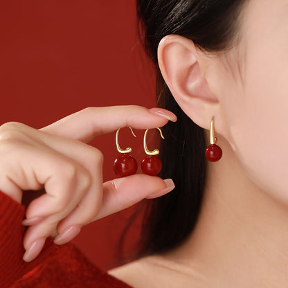 D廠【YC2883E】純銀S925紅豆一字耳鉤個性復古秋冬極簡顯瘦溫柔精美耳飾
 26.01-2