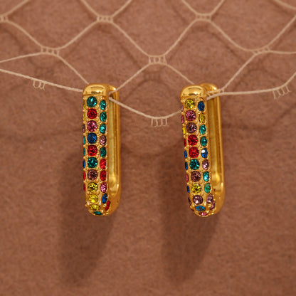 B廠【F1569】歐美飾品不鏽鋼U形20mm高耳扣滿鑽鋯石卡扣耳環不掉色耳飾 25.03-4