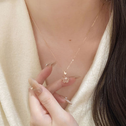 E廠【XDQ1020N】S925純銀日韓甜美櫻花粉水晶項鍊女小眾高級感粉紅色花朵鎖骨鏈
 25.11-4