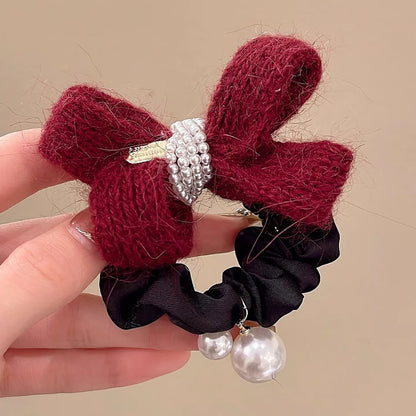 C廠【Y1072】秋冬毛線蝴蝶結針織髮圈女款高級感百搭頭繩扎丸子頭馬尾髮繩頭飾
 26.01-2