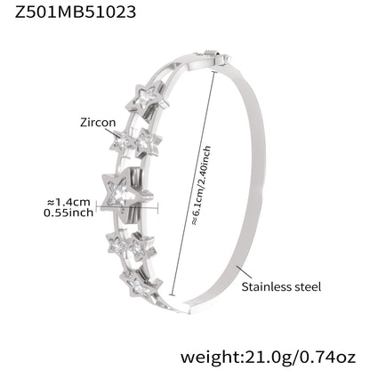 B廠【Z500】超閃5A鋯石五角星彈簧卡扣手鐲不鏽鋼材質鍍18k真金不掉色
 25.10-5