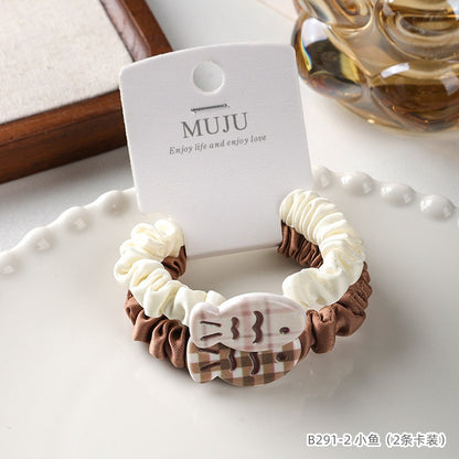 C廠【B291】2條卡裝髮繩簡約咖色小腸髮圈可愛卡通動物頭繩髮飾綁馬尾皮筋 25.08-1「C廠-單筆結帳需滿，NT$500出貨(不含運費)」「C廠-單筆結帳需滿，NT$500出貨(不含運費)」
