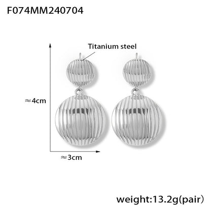 B廠【F074】歐美小眾設計大小拼接圓牌條紋耳環鈦鋼輕奢氣質甜美風個性女耳環 24.07-2