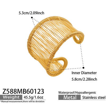 B廠【Z588】INS小眾設計寬版編織纏絲開口手環歐美輕奢高級感個性不鏽鋼手環
 26.01-4