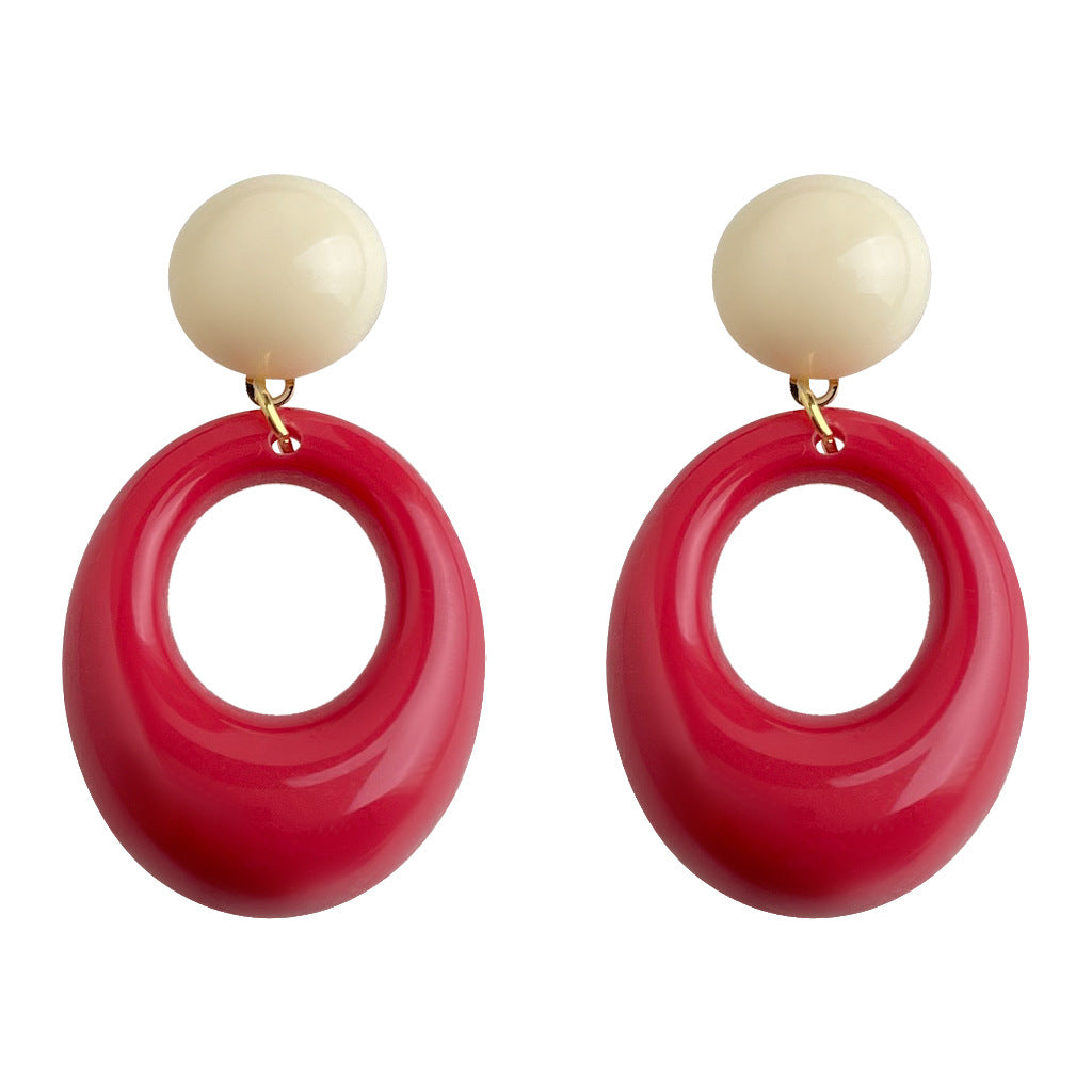 C廠【7034】港風復古圓形幾何時尚高級感紅色新款耳環飾品耳環
 25.11-1