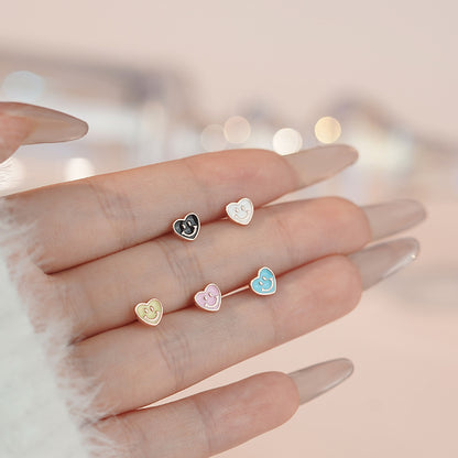 D廠【YC9611E】S999足銀愛心笑臉耳環清新甜美文藝風少女日常養耳洞耳飾 25.05-4