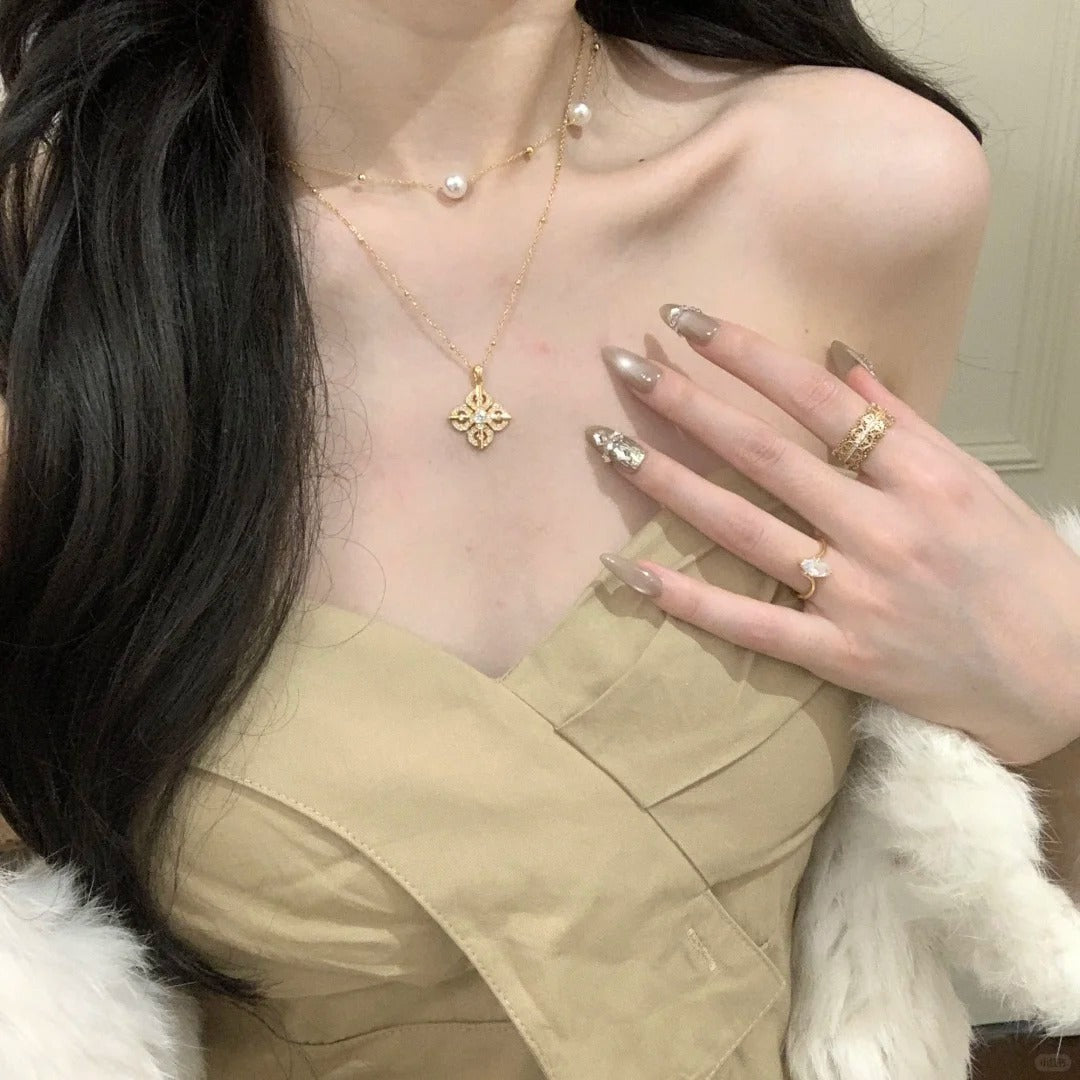 F廠【XDQ0301N】精工輕奢S925純銀十字金剛杵項鍊女高級感鑲鑽四葉草鎖骨鏈潮
 25.11-1