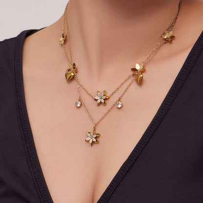 B廠【TXF545】歐美時尚5A鋯石雙層花朵愛心多吊墜項鍊氣質手鍊耳環戒指手鐲套裝
 26.02-4