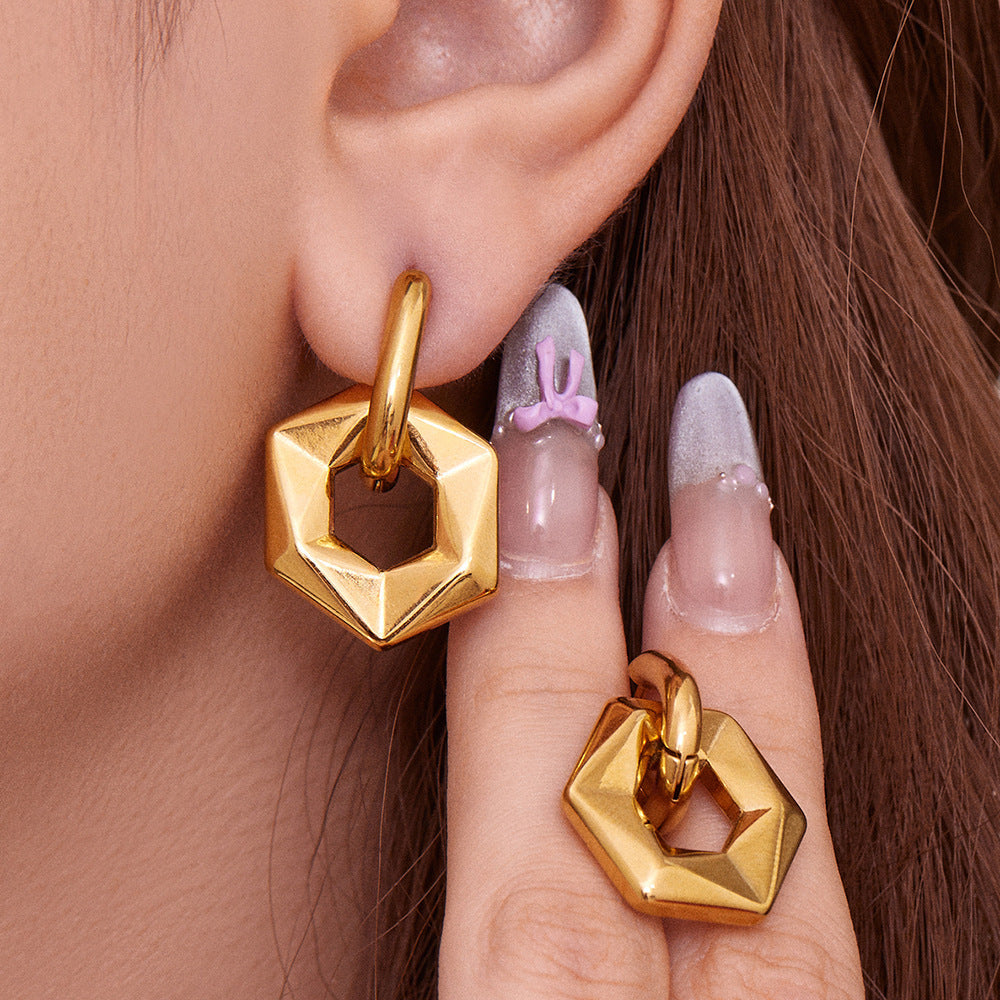 B廠【F364】不鏽鋼幾何異形橢圓吊墜耳環INS歐美風簡約氣質耳飾鍍18k金
 25.11-1