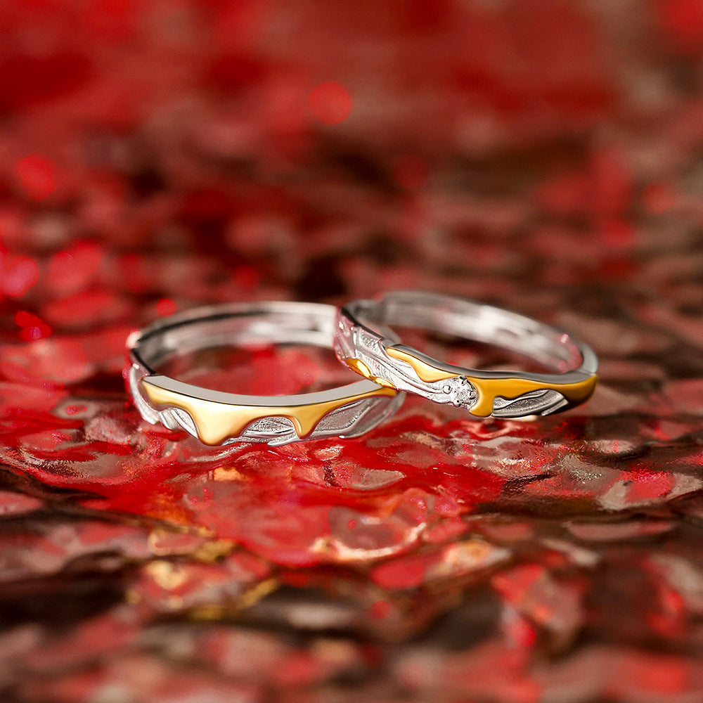 D廠【YC4442R】原創足銀S999熔岩紋理情侶對戒冷淡風輕奢款個性手飾
 25.11-4