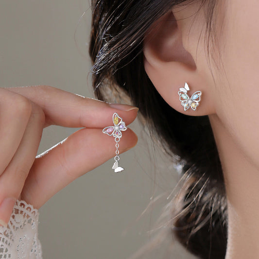 E廠【XDQ10251E】S999純銀時尚夢幻蝴蝶耳環女多巴胺紫色蝴蝶流蘇高級感耳飾品
 26.01-1