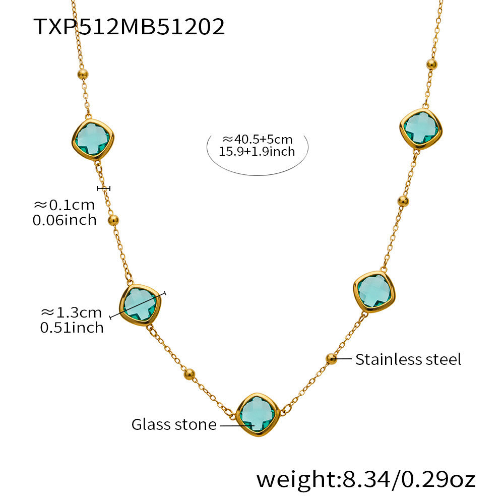 B廠【TXP512】不銹鋼正方形切面玻璃石手鍊項鍊耳環套裝歐美風潮酷氣質珠寶首飾
 25.12-2