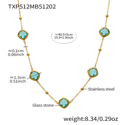 B廠【TXP512】不銹鋼正方形切面玻璃石手鍊項鍊耳環套裝歐美風潮酷氣質珠寶首飾
 25.12-2