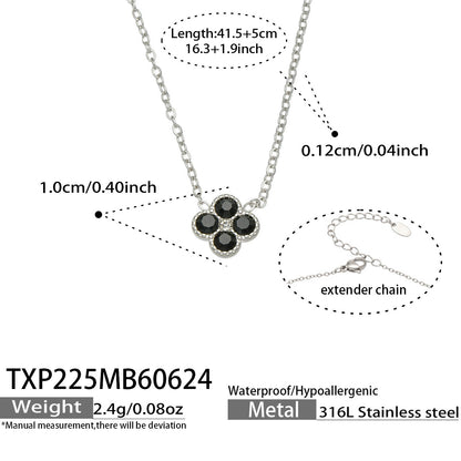 B廠【TXP225】跨境時尚花朵鑲水鑽耳釘ins小眾精緻女士項鍊首飾套裝不銹鋼飾品 26.07-1