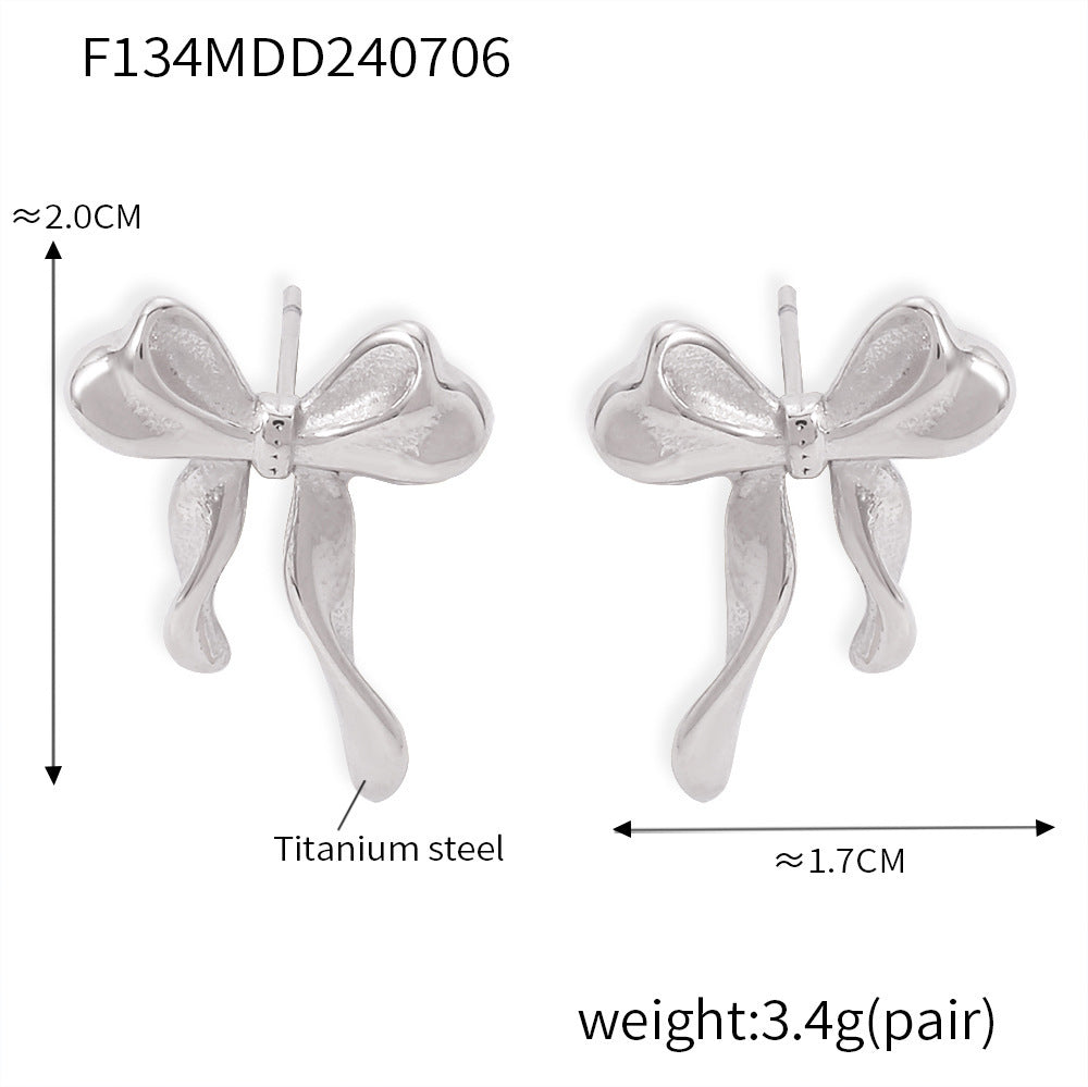 B廠【F134】小香風氣質蝴蝶結耳環通勤百搭小眾飾品chic風鈦鋼鍍金不褪色耳環 24.07-2