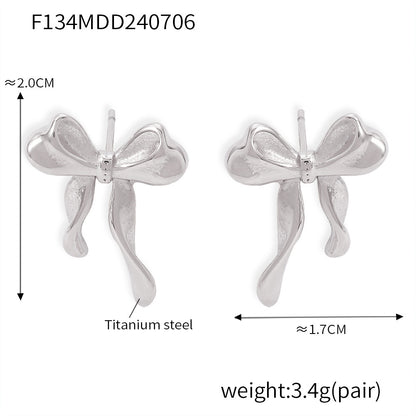 B廠【F134】小香風氣質蝴蝶結耳環通勤百搭小眾飾品chic風鈦鋼鍍金不褪色耳環 24.07-2