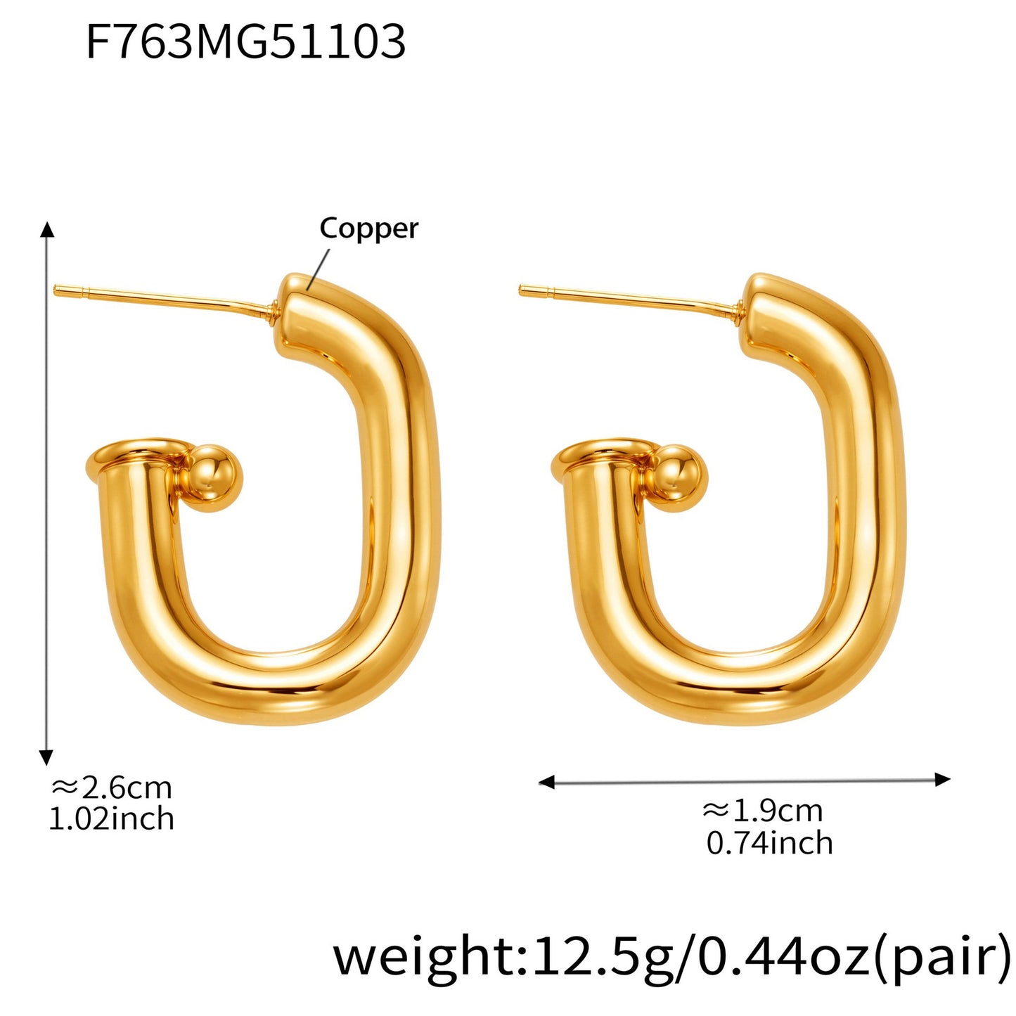 B廠【F763】法式U型橢圓耳環簡約冷淡風耳環銅材質鍍18k真金不掉色耳飾
 25.11-2