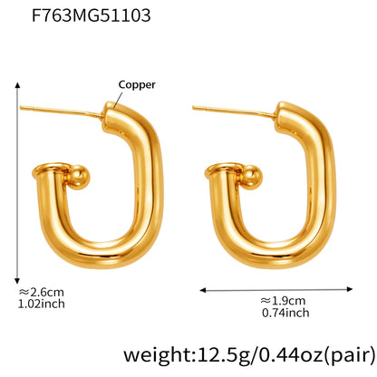 B廠【F763】法式U型橢圓耳環簡約冷淡風耳環銅材質鍍18k真金不掉色耳飾
 25.11-2