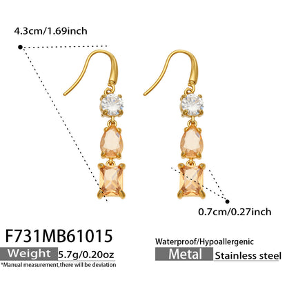 B廠【F731】拼接彩锆石耳墜不鏽鋼鍍金三層結構耳環
 26.10-4