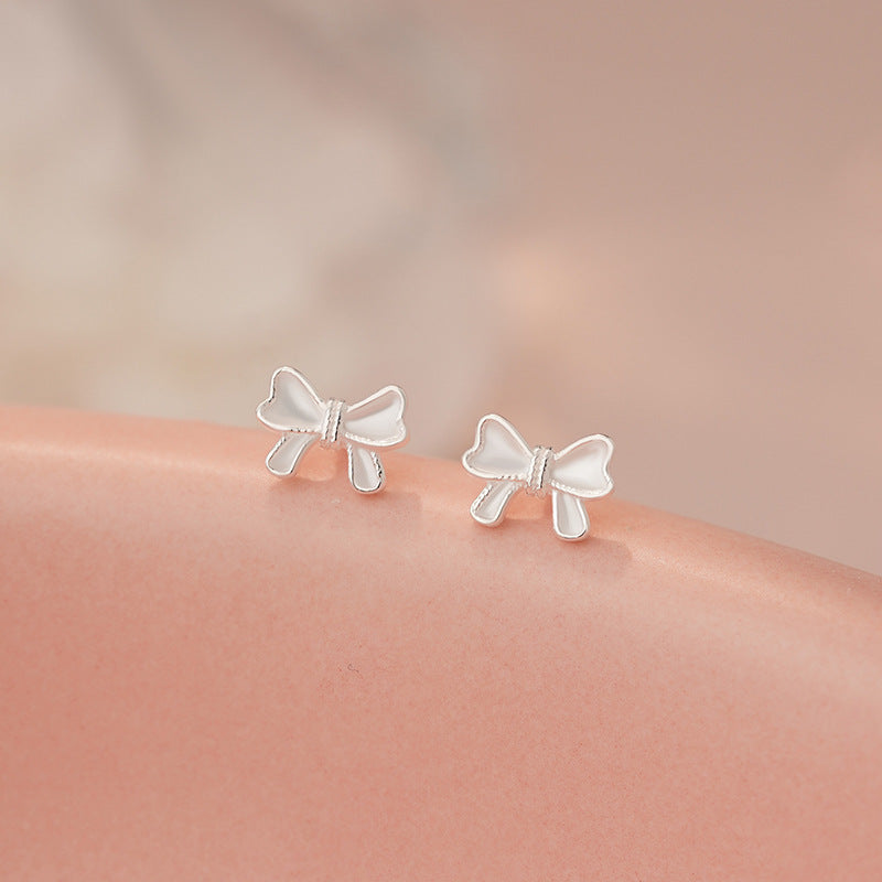 E廠【YC7192E】S999足銀蝴蝶結螺絲耳環可愛新款氣質溫柔精緻女甜美耳飾 25.06-1