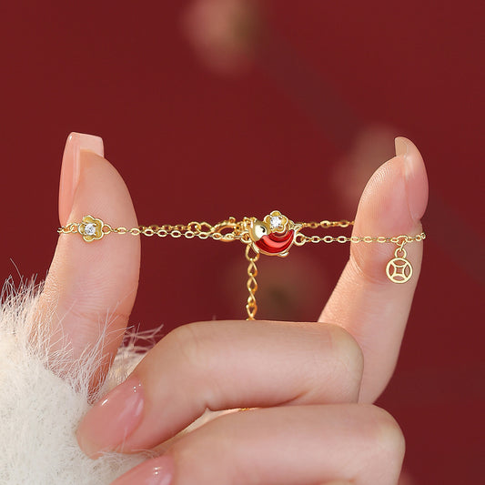 D廠【YC3291N】原創足銀S999錦上添花耳環輕奢國風錦鯉銅錢花朵手鍊鎖骨鏈疊戴
 26.04-3